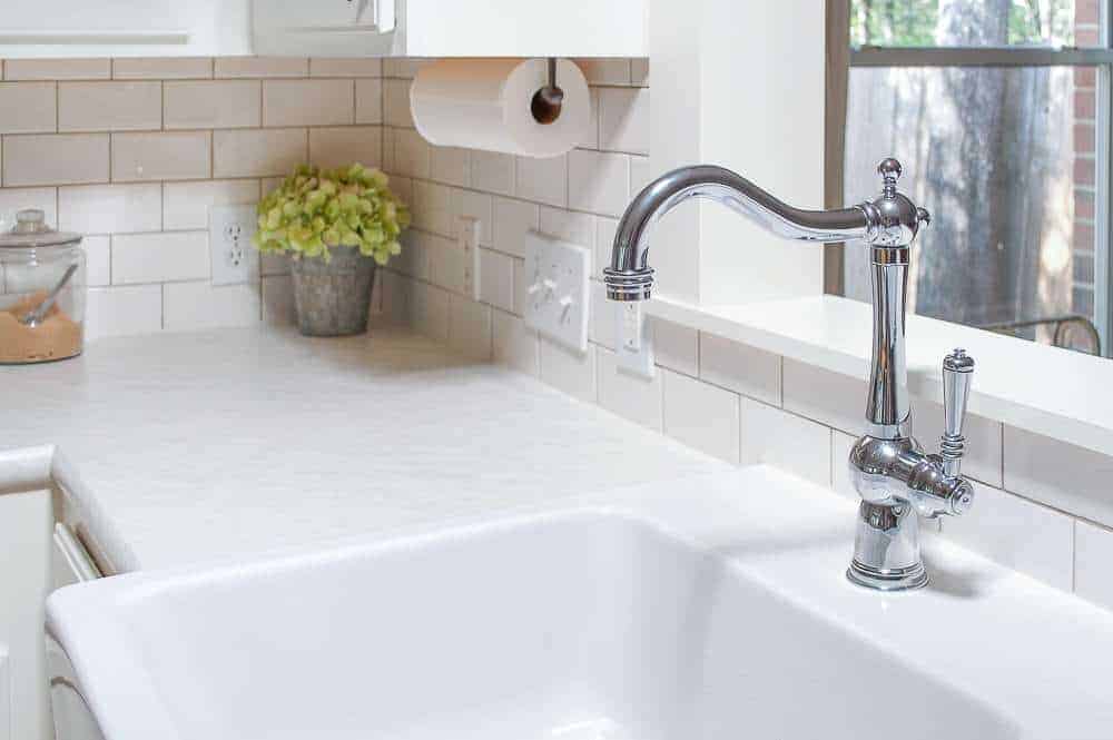 farmhouse sink polished chrome faucet