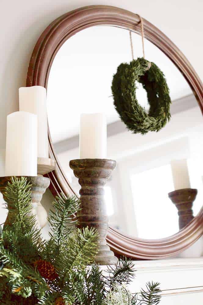 farmhouse style holiday mantel / farmhouse Christmas mantel