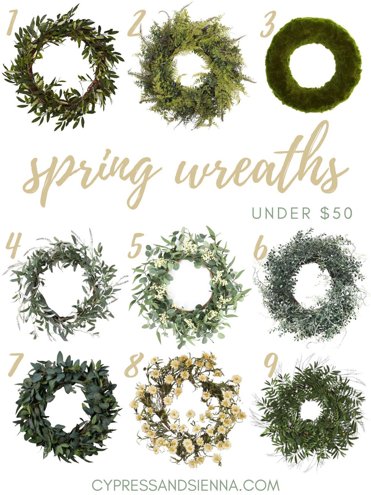 collection of spring wreaths for home decor