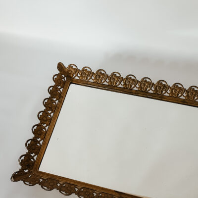Vintage Gilded Floral Framed Footed Mirror Tray